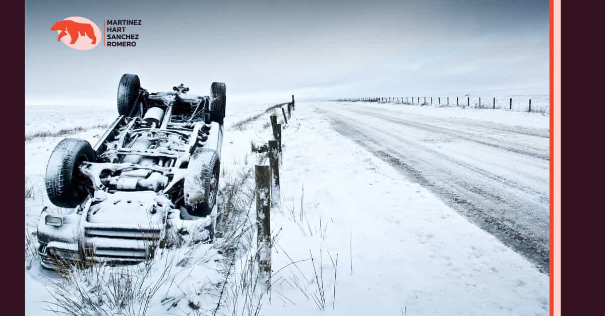 Overturned car in snow